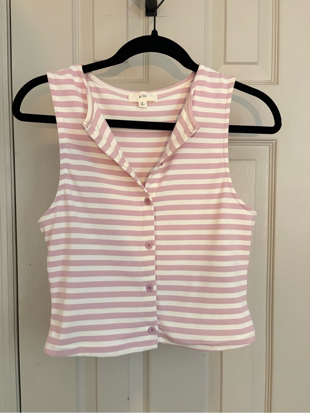 Le Lis Pink and White Striped Sleeveless Button Tank